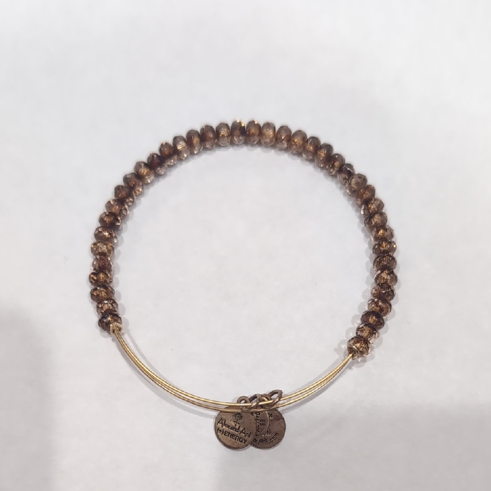 Alex and Ani Gold and Brown Beaded Bracelet with Charm
